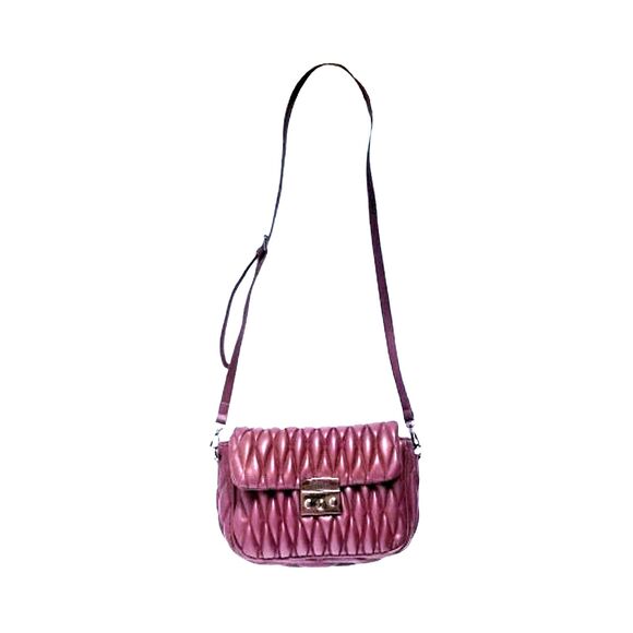 BADGLEY MISCHKA Burgundy Mini Quilted Messenger Bag Vegan Leather Plum - Picture 1 of 13